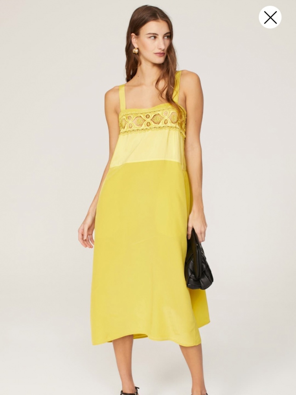 Yellow Maison Margiela lace-trimmed silk-blend midi dress size 10